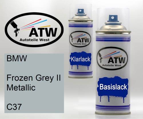 BMW, Frozen Grey II Metallic, C37: 400ml Sprühdose + 400ml Klarlack - Set, von ATW Autoteile West.